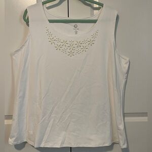 Ruby Rd. White Embellished Sleeveless Tank Top